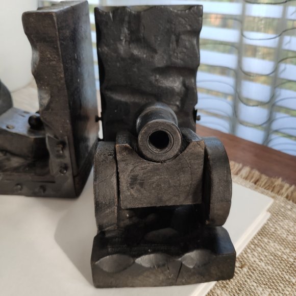 Wooden Cannon Bookends Gothic Rustic Vintage Bookends 6" - Picture 6 of 12